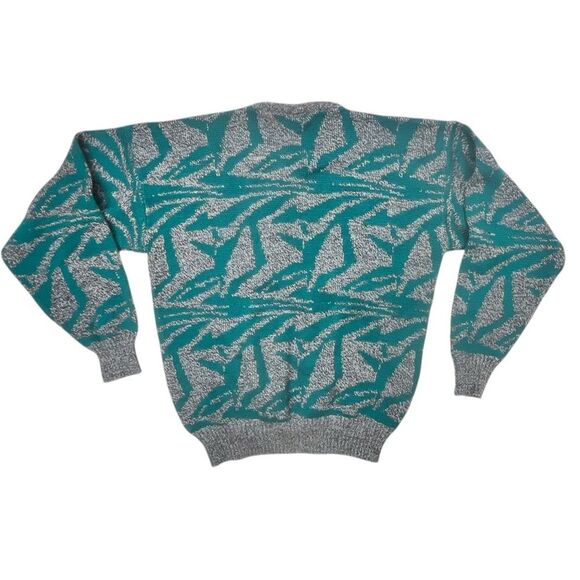 Vintage 90’s Collectif Italy Street Knit Sweater Teal Gray Abstract Size L - Picture 5 of 10